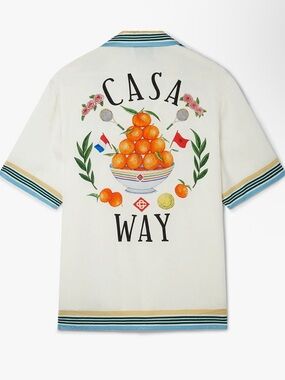 Casablanca Silk Graphic Button Up Shirt White Multicolor Luxury Designer